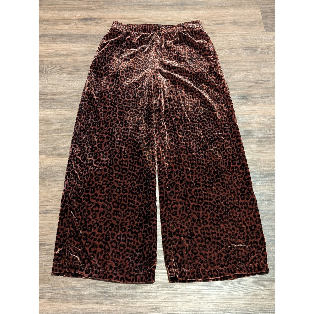 Johnny Was Burgundy and Black Velvet Leopard Wide Leg Pants